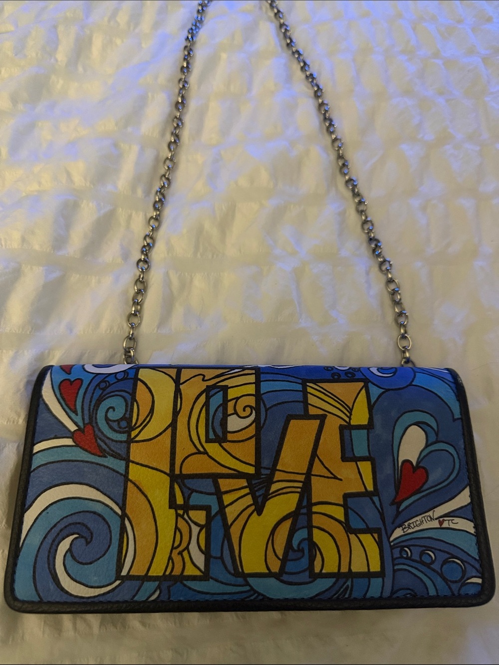 Brighton Blue and Yellow Graphic Chain-Strap Clutch
